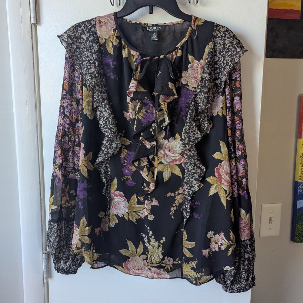 Ralph Lauren Black Label Floral Patchwork Blouse Size Large
